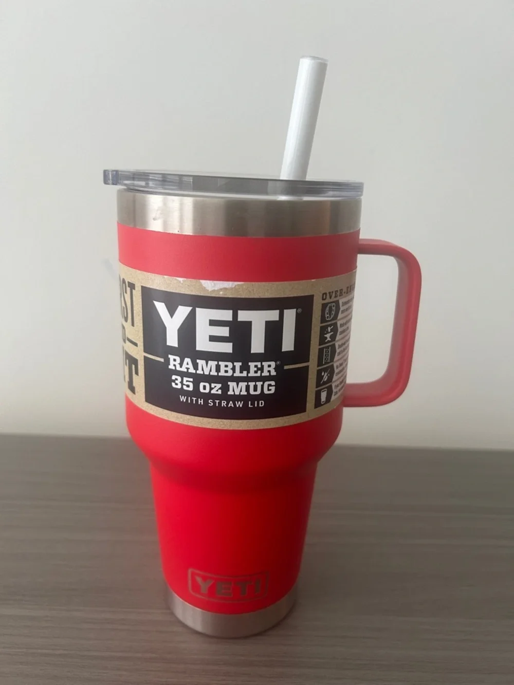 Yeti Red Rambler 35 oz Mug with Handle and Clear Straw Lid